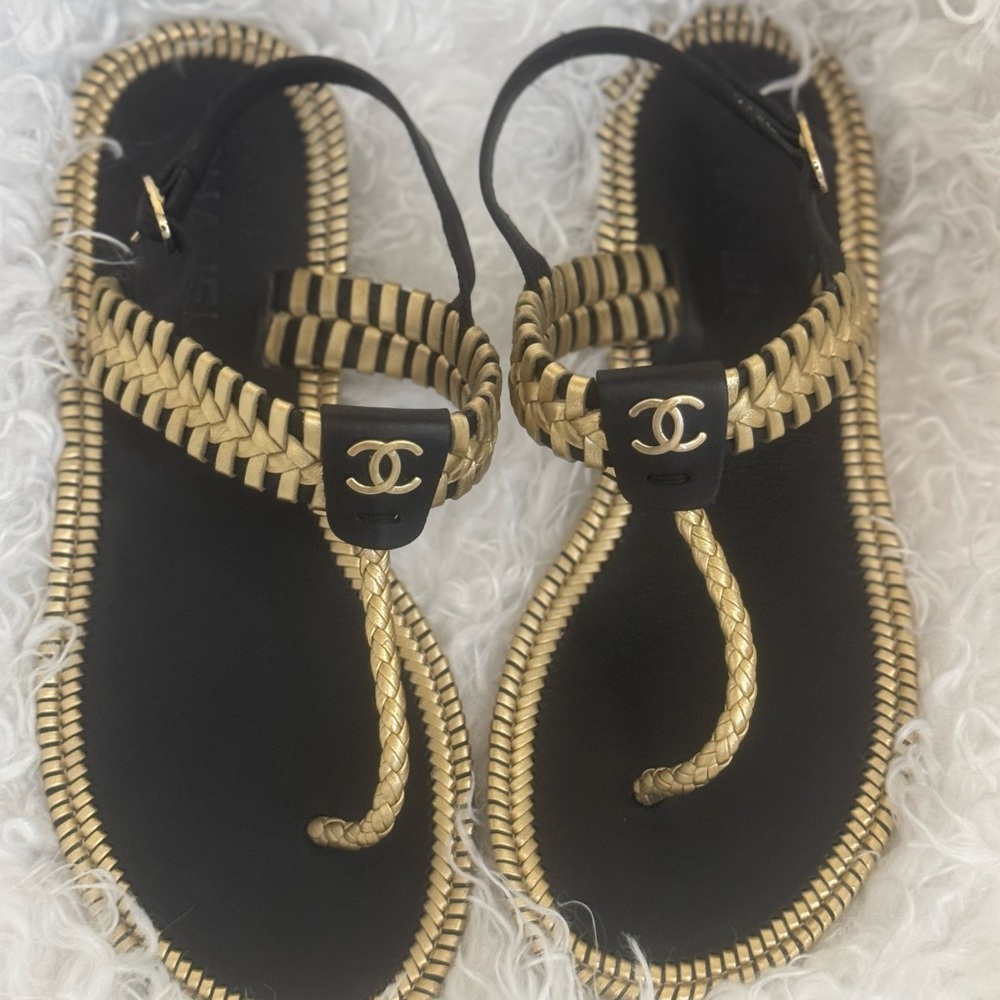 Chanel Black and Gold Women's Sandals - Picture 2 of 3